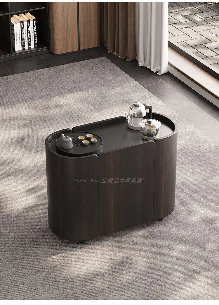 LLMM Movable Tea Table Italian-style Minimalist Living Room Solid Wood Tea Brewing Small Coffee Table