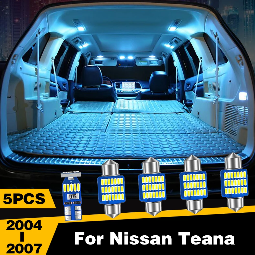 

5 Pcs White Ice-Blue Color LED Highlight Car Interior Dome Reading Light Roof Lamp For Nissan Teana 2004-2007 Accessories