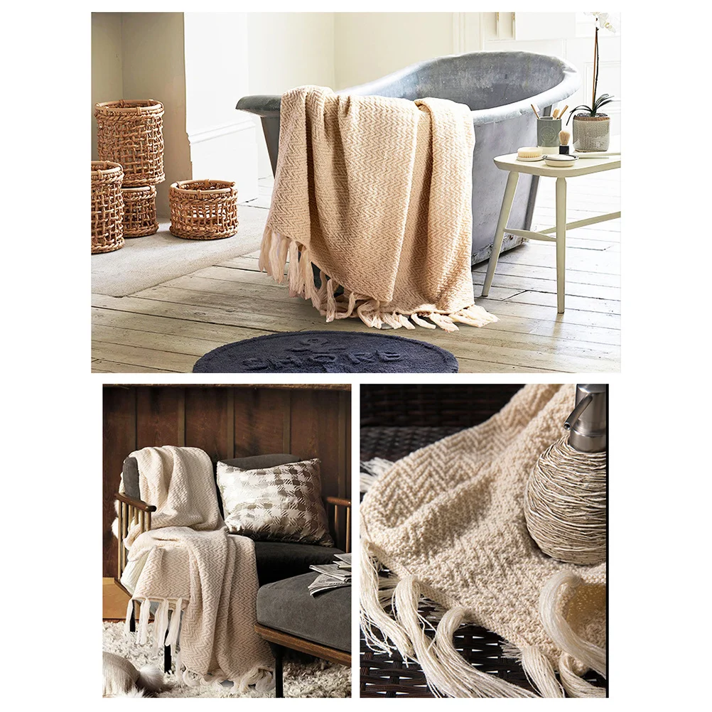 

Yardenfun Crochet Blanket for Home Soft Warm Throw with Tassel Knit Woven Couch Decor Simple Design