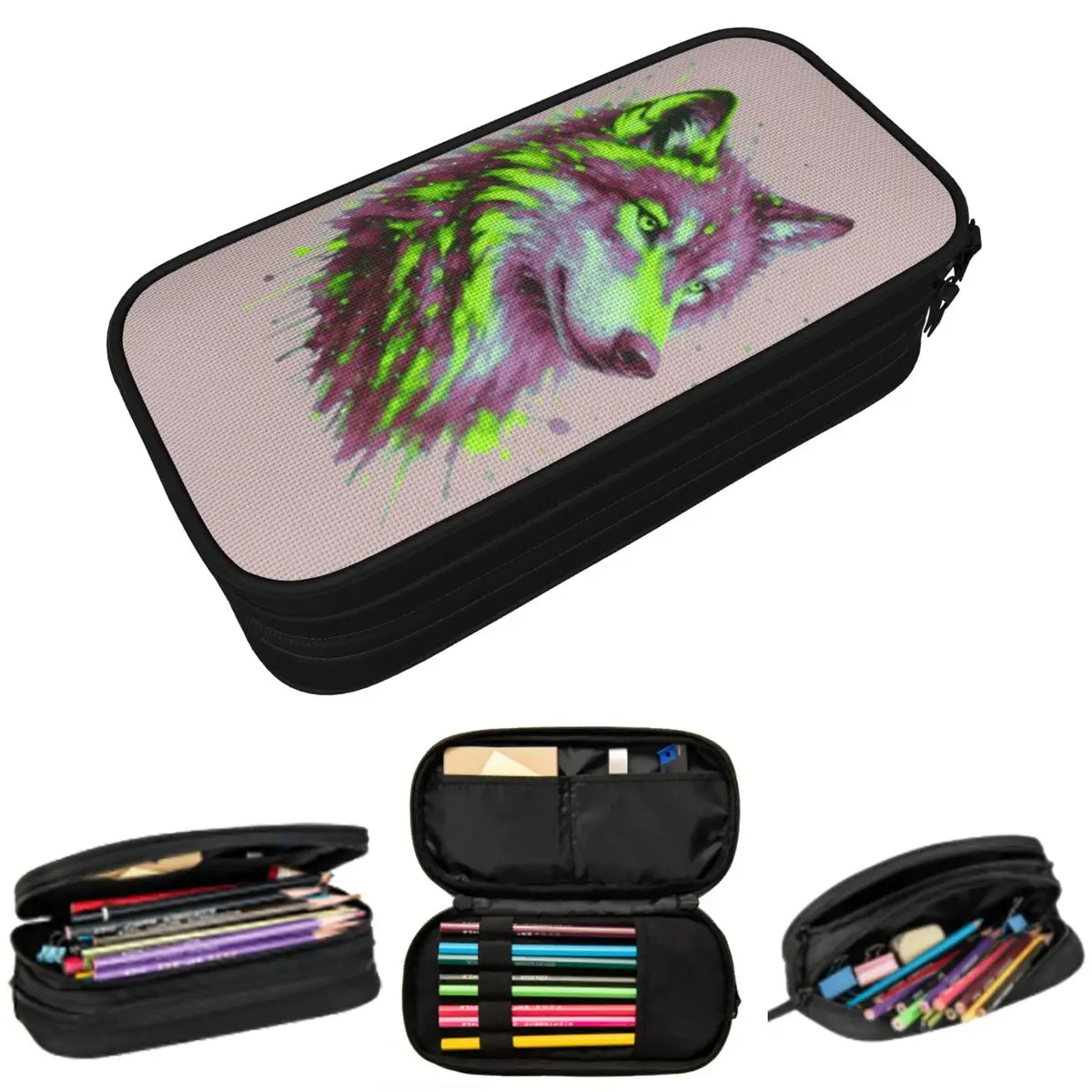 

Wolf Lightning Neon Beast Electric Canine Pencil Case for Studen School Pen Box Pencil Bag Stationery Supplies Pen Holder Bag