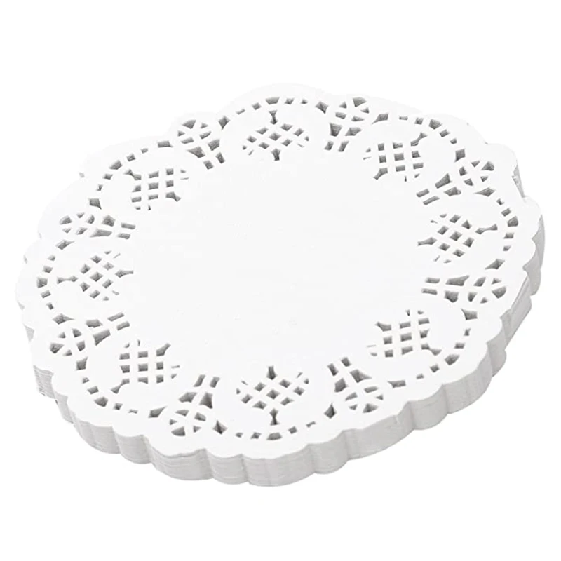 ลูกไม้ Doilies กระดาษ 100 ชิ้น,4.5 นิ้วตกแต่งรอบ Placemats,Liners สําหรับเค้ก, ขนมอบ Treat Tableware จอแสดงผล