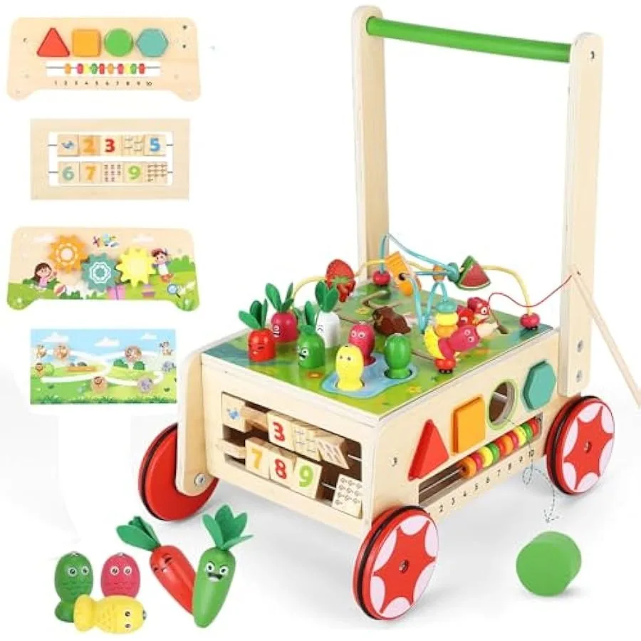 Wooden Activity Cube Baby Push Walker Montessori Toys Multipurpose Educational Learning Toy for 1 Year Old Baby Toddler Kid Boy