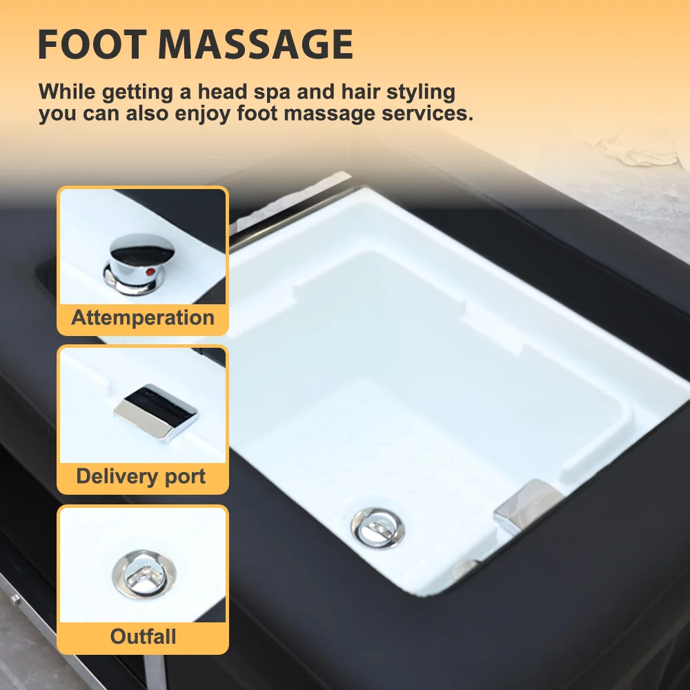 Luxury 2 in 1 Black Salon Spa Massage Thai Shampoo Bed With Foot Bath Tub Spa Bed - view 5
