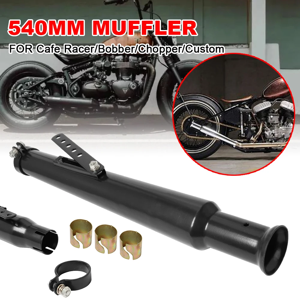 

Universal Motorcycle Cafe Racer Mufflers Silencer Pipe Motorbike Exhaust Sliding Bracket Matte System Black / Silver