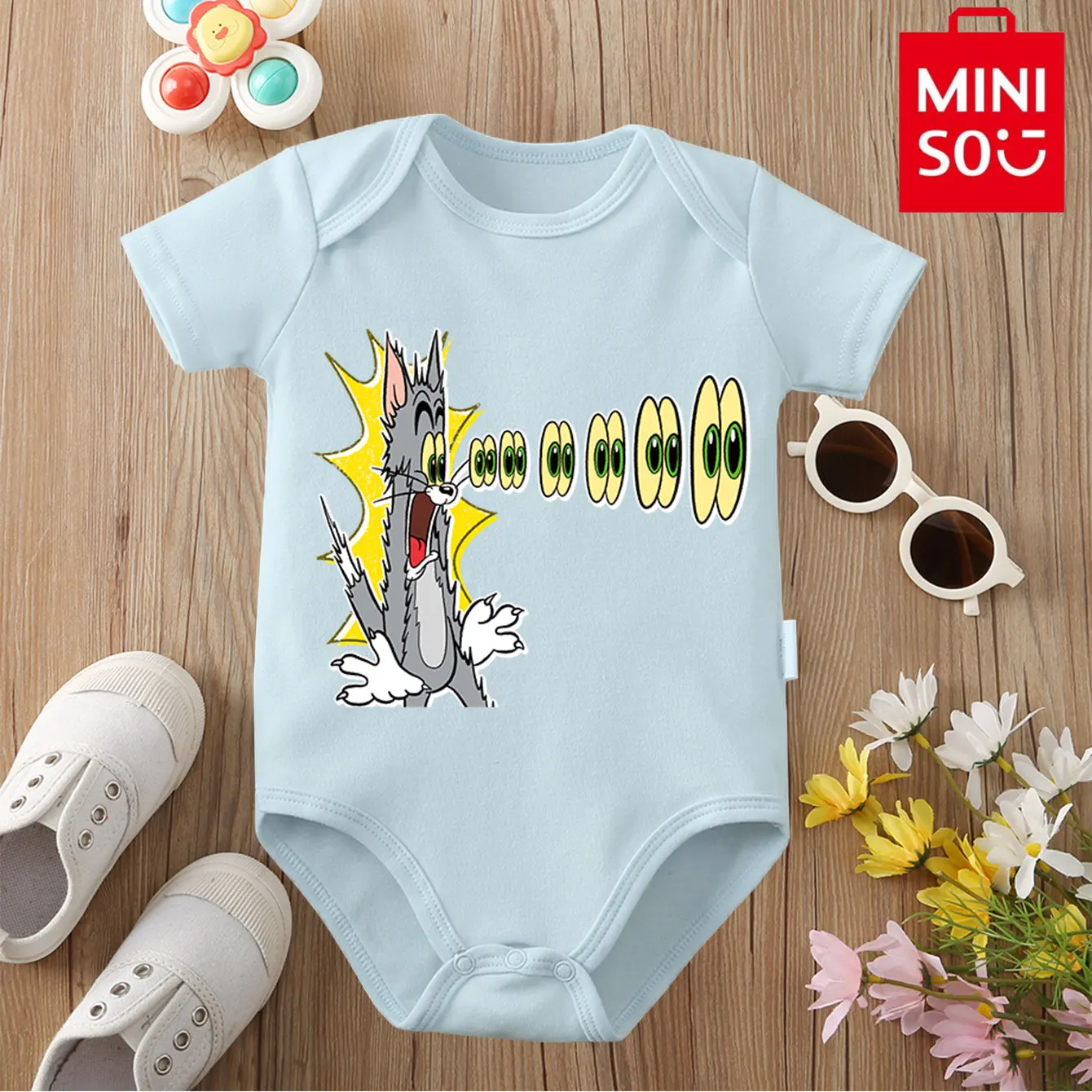 

MINISO Pure Cotton Cute Tom and Jerry Print Bodysuit Baby Soft Cloths Gift for Baby Onesie Jumpsuit for 0 To 12 Months Newborn
