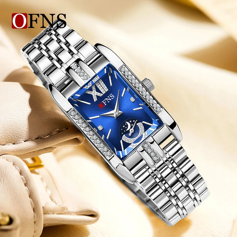 OFNS1633 Diamond encrusted Women's Watch Fashion and Elegant Quartz Movement Zinc Alloy Case Steel Belt Design 3ATM Waterproof