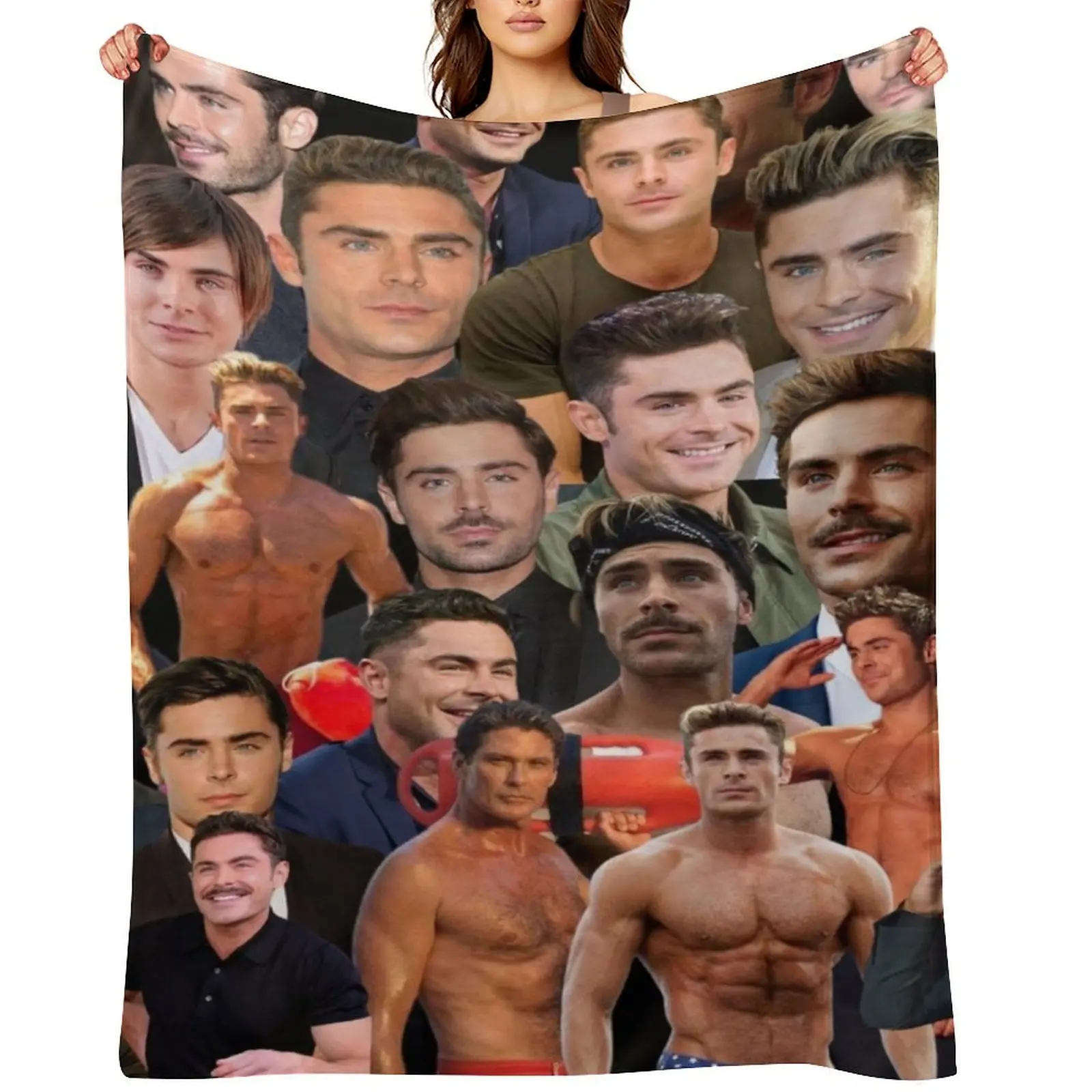 

Zac Efron Photo Collage Throw Blanket Decorative Sofas Multi-Purpose Vintage Blankets Sofas Of Decoration Blankets