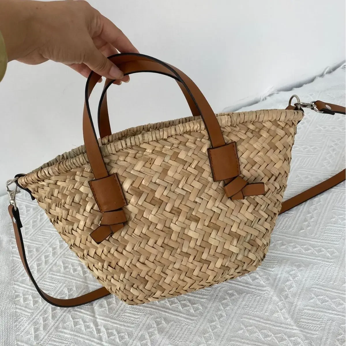 Bohemian Straw Basket Bag para Mulheres, Handmade Wicker Rattan Bags, Travel Bag Designer, Shoulder Crossbody Bags, Chique