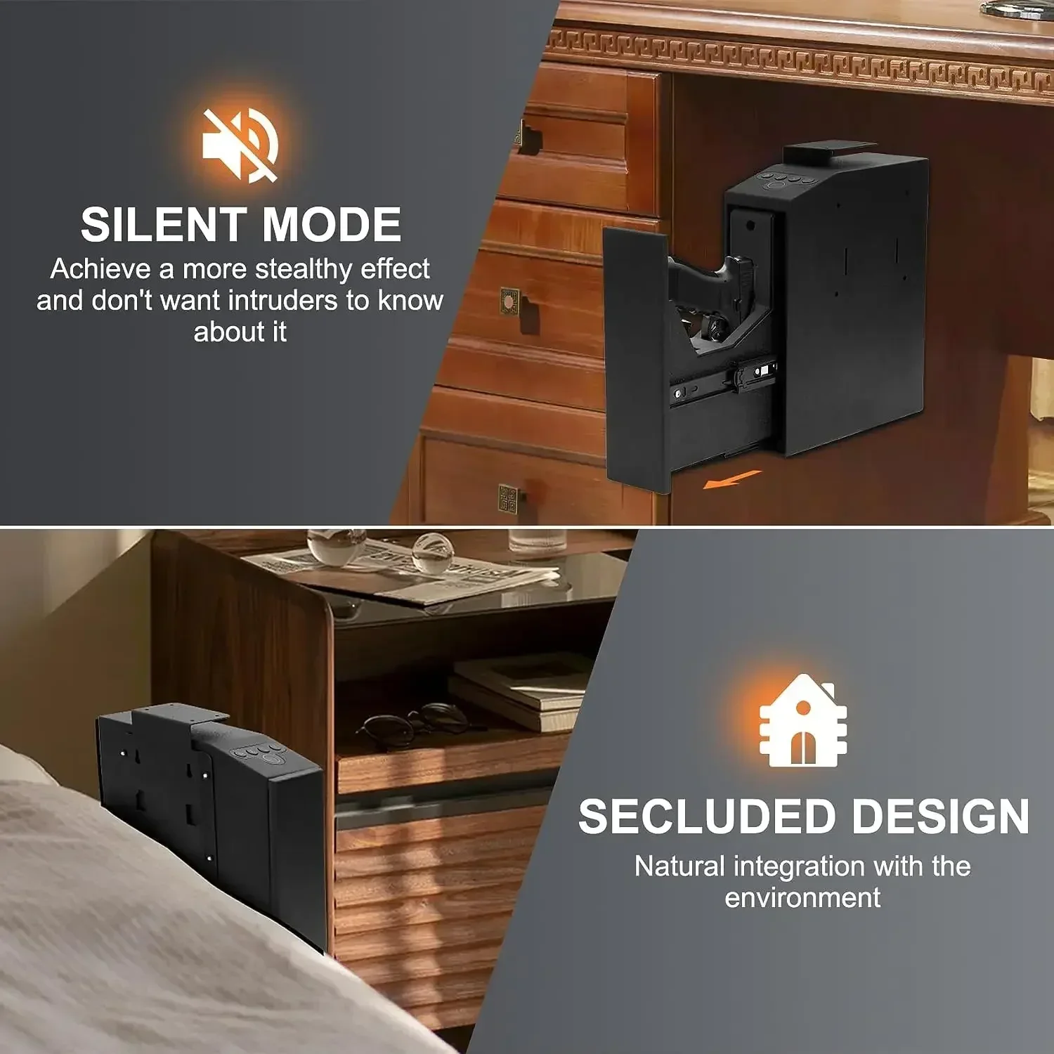 Safe Box with Biometric Fingerprint for Nightstand, Desk, Bed Side,Truck - Recessed lamp Auto Sliding Door  Safe Box