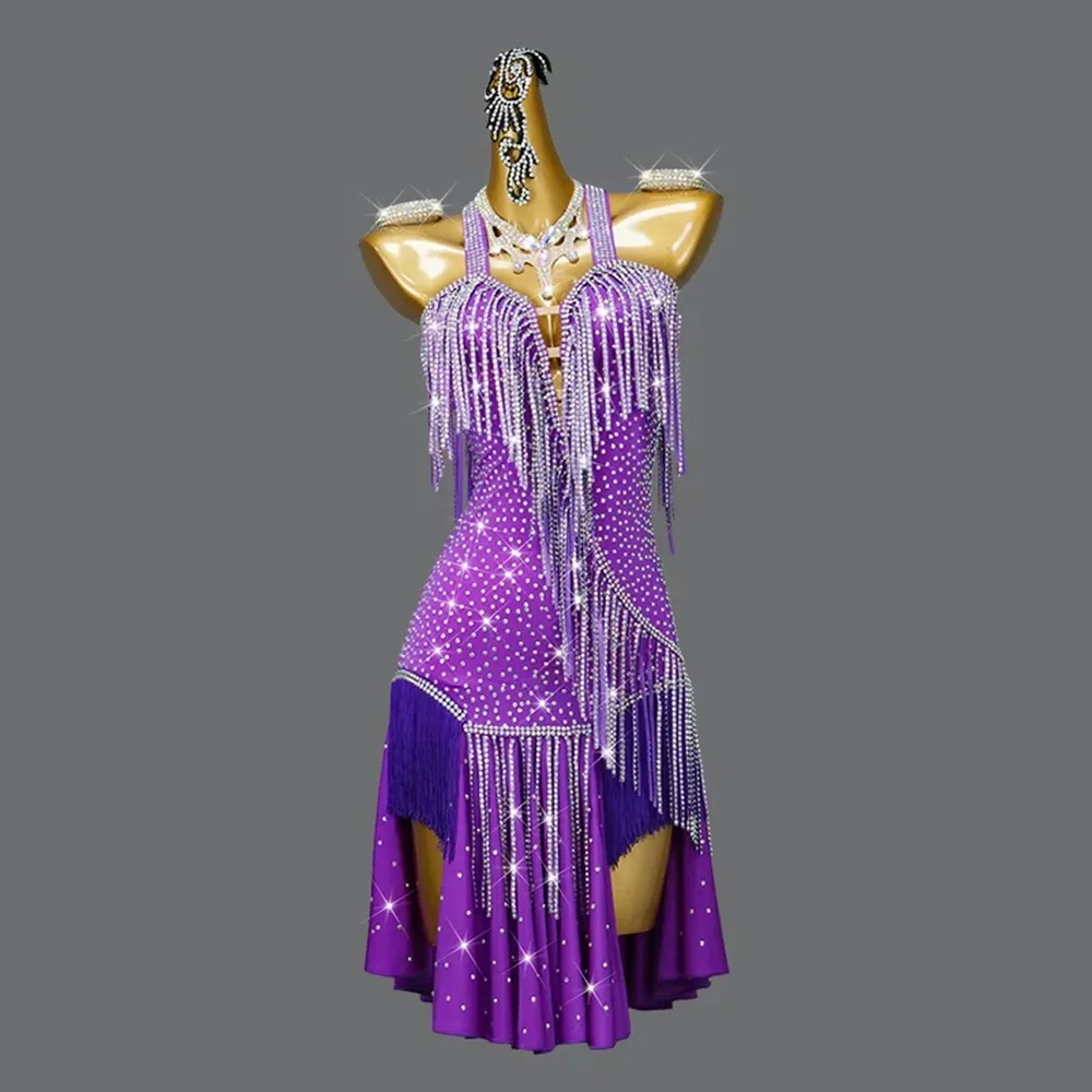 2026 Neues lateinamerikanisches Tanzkleid für Mädchen und Damen, Bühnenkostüm, sexy Outfits, Sportkleidung, Rock, Wettbewerb, Party, Samba, Abendanzug