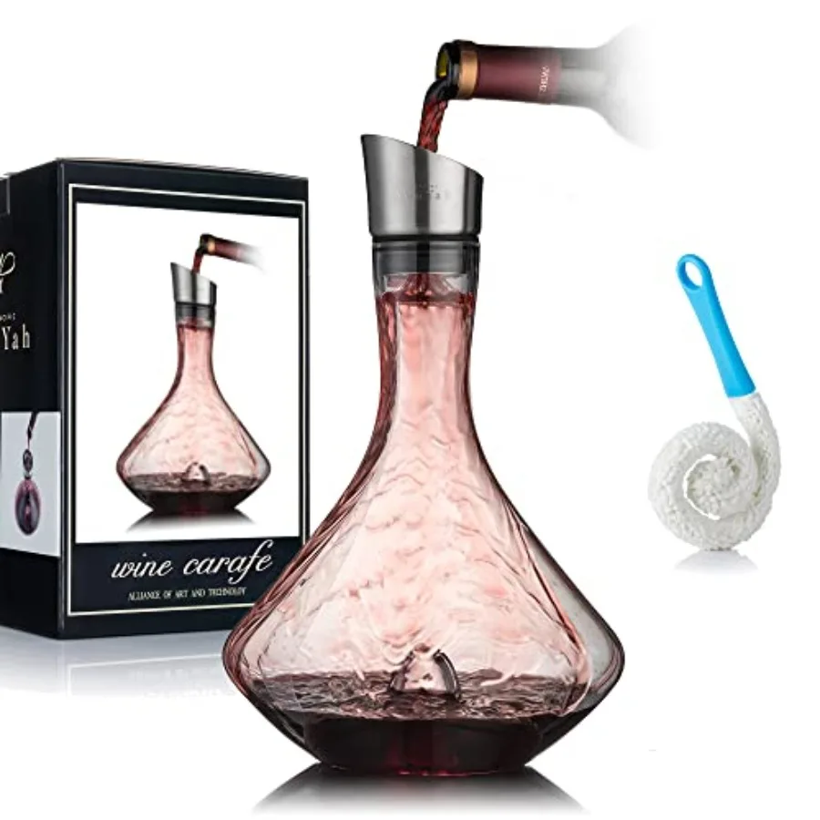 Juego de Decantador de Vino YouYah, Garrafa para Vino Tinto con Aireador Incorporado, Regalos de Vino para Navidad, Vertedor de Vino con Tapa de Acero Inoxidable