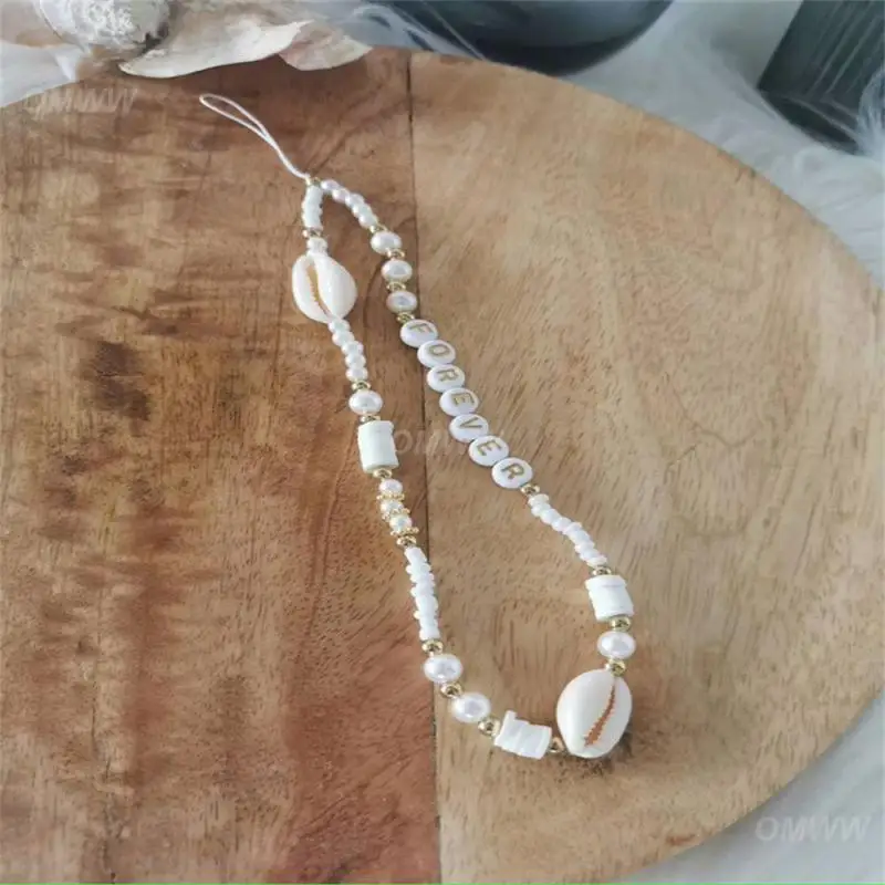 Natural Simple Durable Lanyard Decoration Shell Fashion Portable Mobile Phone Mobile Phone Periphery Pearl Letters Practical