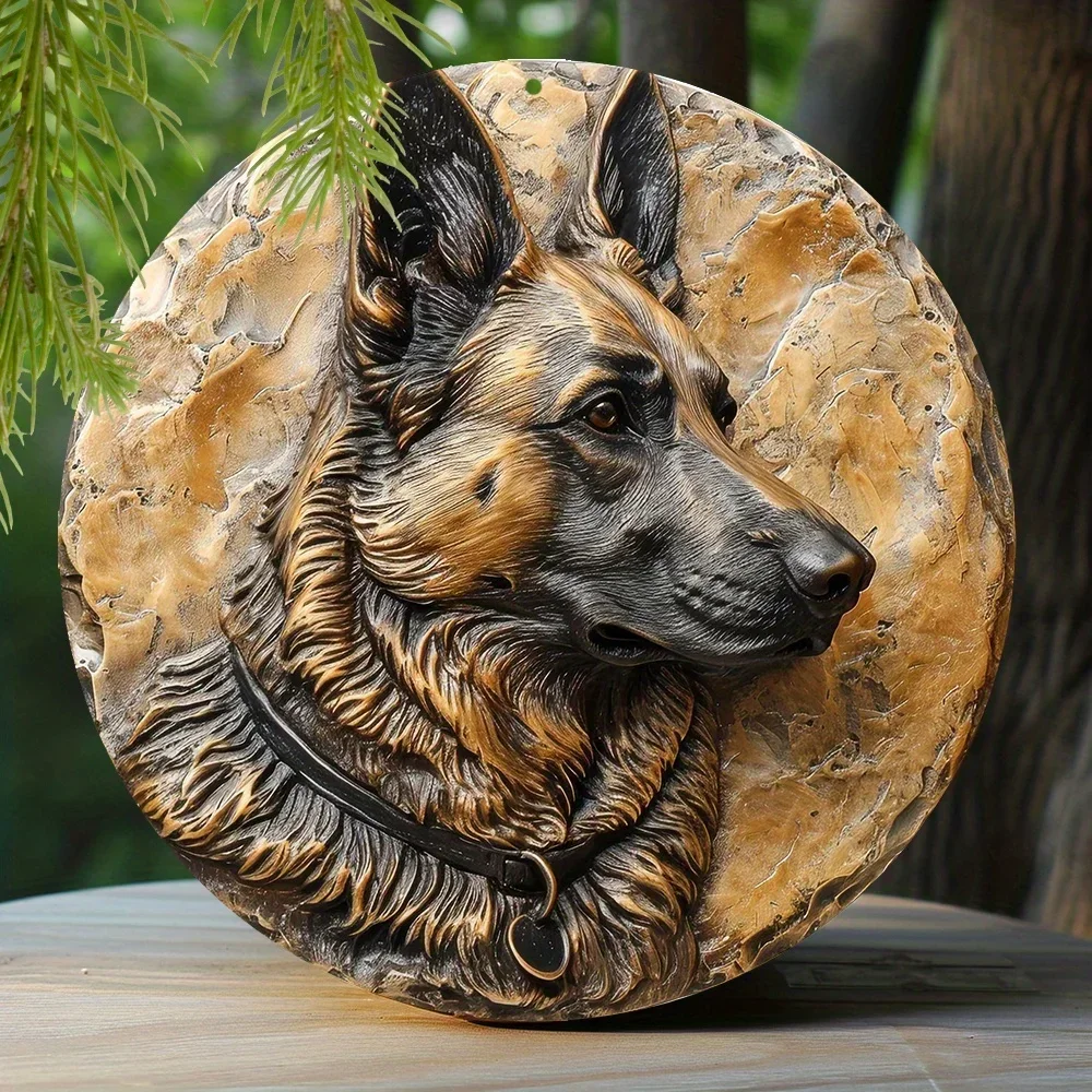 

Round Embossed German Shepherd Spring Themed Aluminum Dorm Decor, Lightweight and Durable, 8x8 Inch Perfect Gift for Dog Lovers