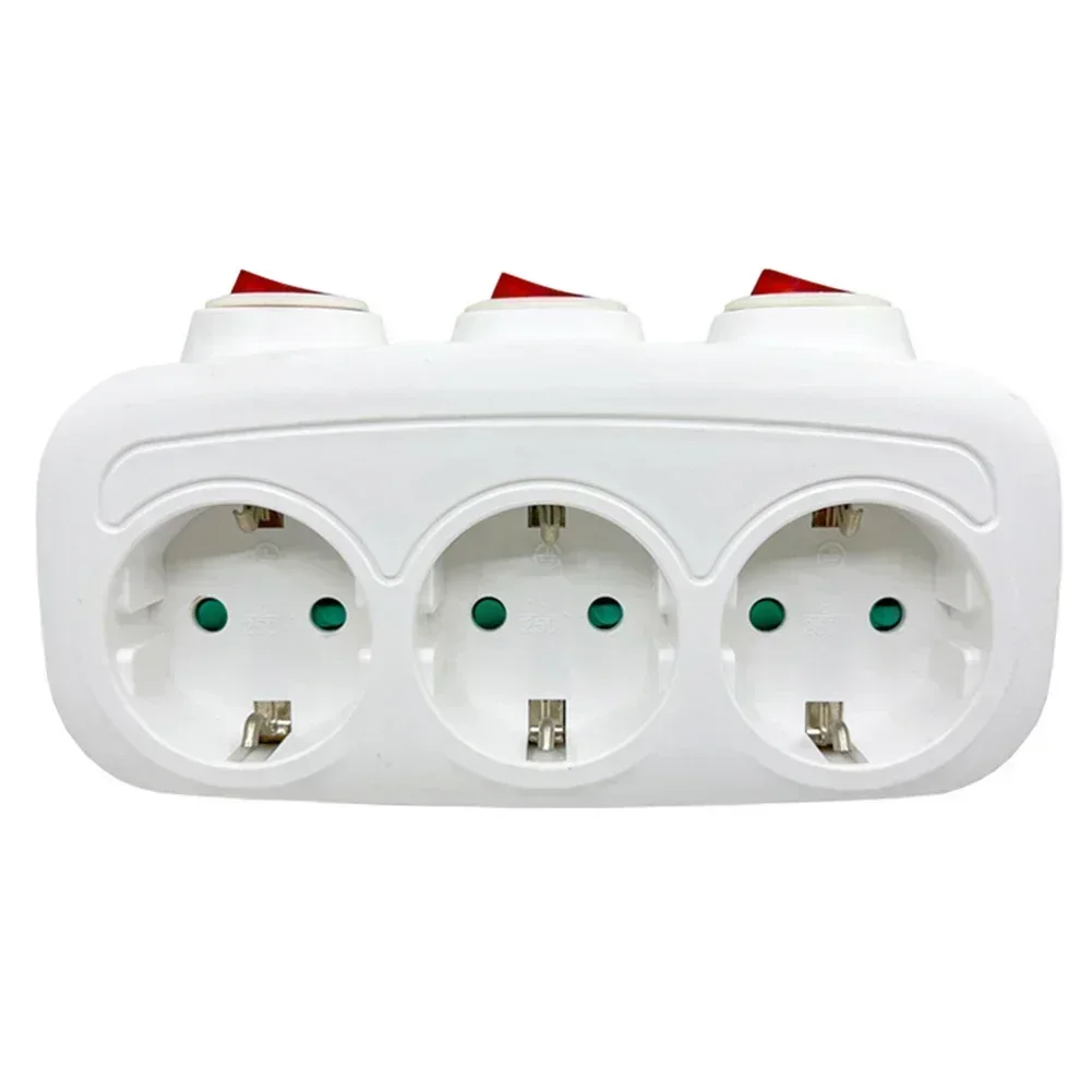 1 To 3 16A/250V Converter Socket 3 Port EU Power Adapter With Individual Switch For Electrical Equipment Tool Accessory