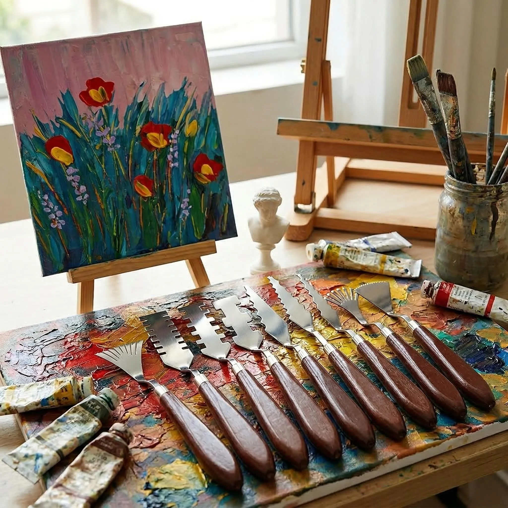 5/9Pcs Shaped Palette Knife Set, Stainless Steel Oil Painting Spatula, Artist Mixing Tools for Acrylic Canvas Art