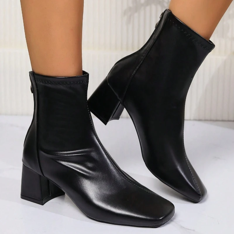 

Elegant Women Ankle Boots Square Toe High Heels Shoes Designer 2025 Winter Party Fashion Boots Chunky New Pumps Sexy Botas Mujer