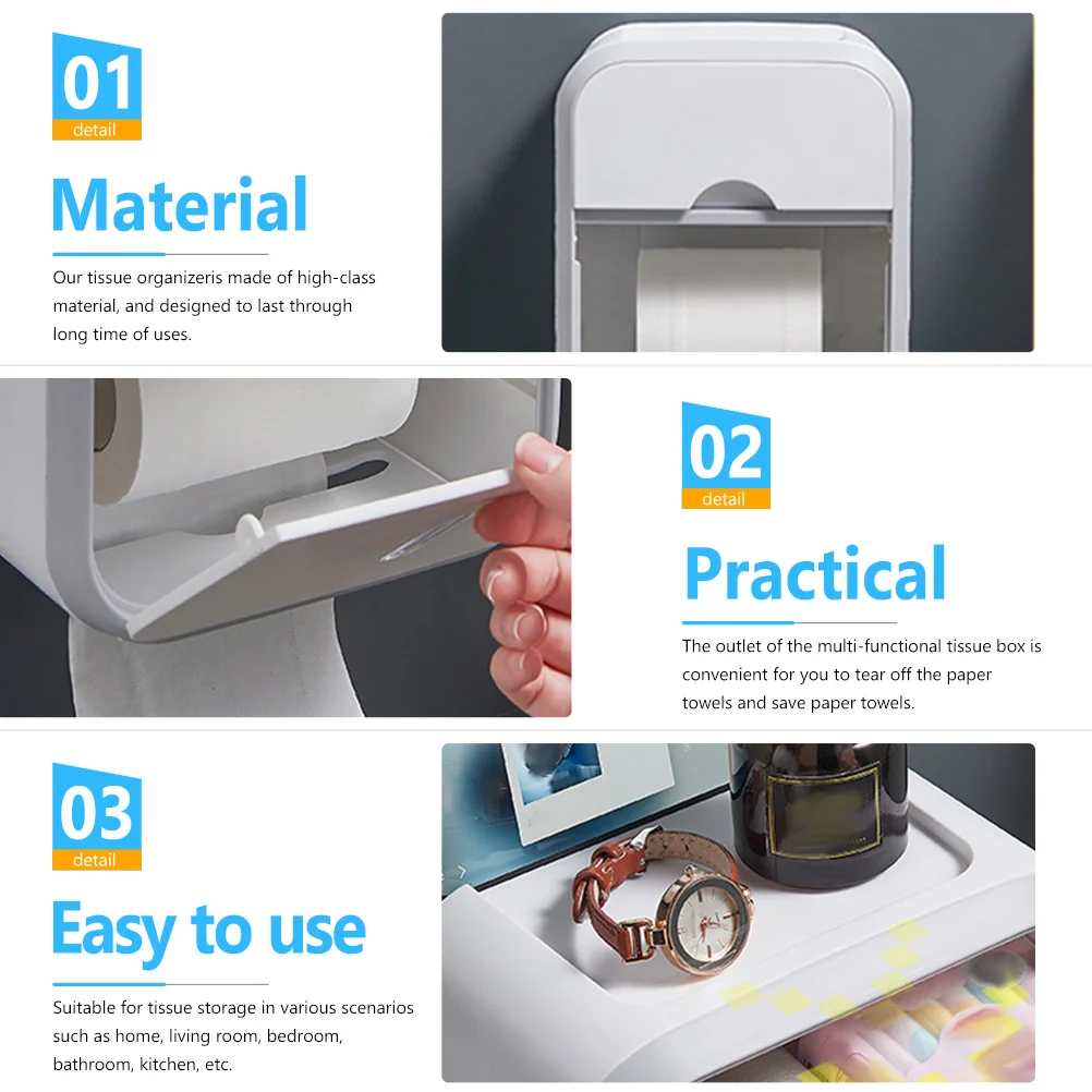 

Double Layer Toilet Paper Box Multi-Functional Tissue Dispenser Roll Paper Storage Bathroom Organizer Sundries Stand