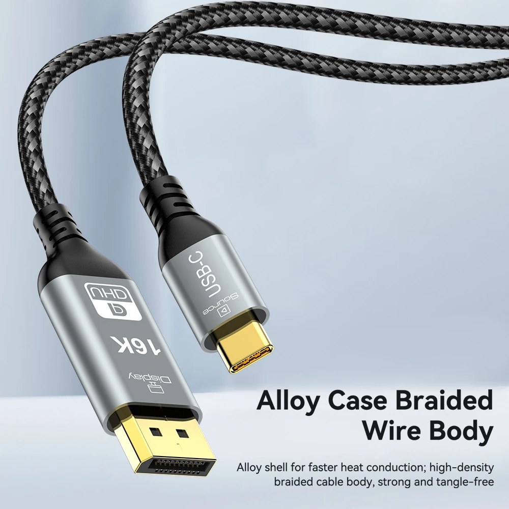 CableDeconn USB C to DisplayPort 2.1 Cable Support 16K@30Hz 8K@120Hz 4K@240Hz Thunderbolt 5 to DP Cable 40Gbps Video Cable