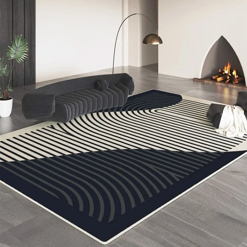 Simple Style Black and White Lines Non-slip Decor Home Carpet Living Room Easy Clean Bedroom Bedend Rug Soft Leisure Area Mat