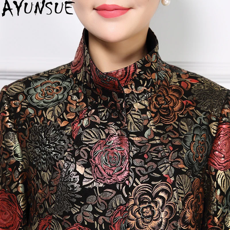 سترة من الجلد الطبيعي الحقيقي من AYUNSUE ملابس نسائية للربيع والخريف معطف من جلد الغنم المطبوع معاطف نسائية 2025 Jaqueta De Couro