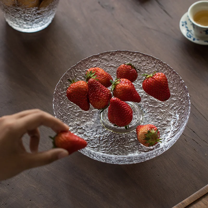 Tall Feet Glass Fruit Plate Round Snack Salad Bowl Dessert Cake Pan Decorative Plates Display Stand Refreshment Tray