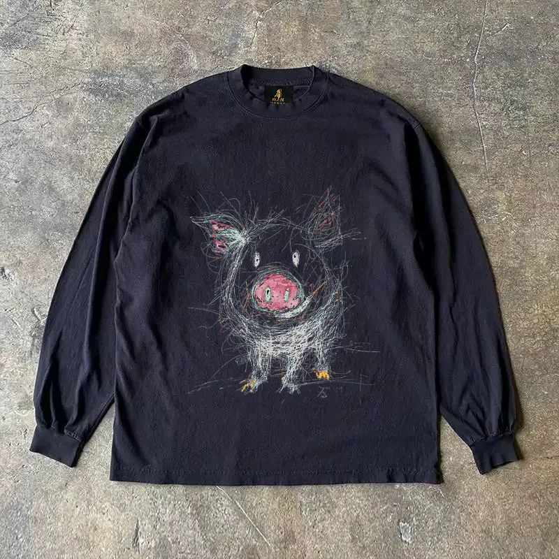 Long Sleeve 310 Pure Cotton Men's T-Shirt Upward Hero Non-Light American Style Couple's T-Shirt Youth Loose Fit Printed Tee