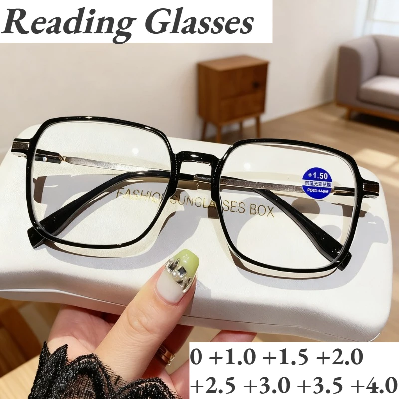 

Retro-chic Anti-blue Light Presbyopia Glasses Trendy High-definition Reading Spectacles Large Frames Ready-made Unisex