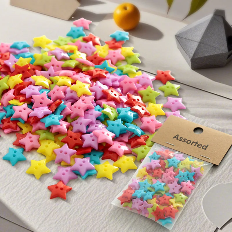 

New Fashion Two-hole Color Five-pointed Star Cartoon Buttons Kindergarten Handmade Diy Star Plastic Buttons