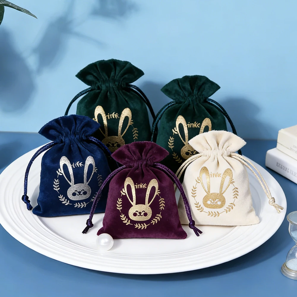 

100Pcs Flannel Velvet Jewelry Drawstring Bag Personalized Logo Wedding Favors Gift Packaging Bags Earring Necklace Bracelet Sack