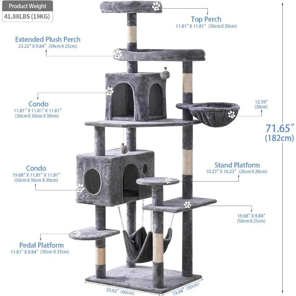 Cat Tree Plush Perches Tree for Cats Trees 71.6 Inches Cat Tower for Indoor Cats Castle Towers Supplies Pet Products Cat tree