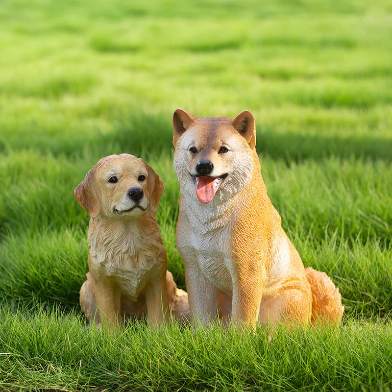 Simulation Pet Dog Figurines Resin Sculpture Shiba Inu Golden Retriever Floor Decoration Home Decoration Terrace Garden Ornament