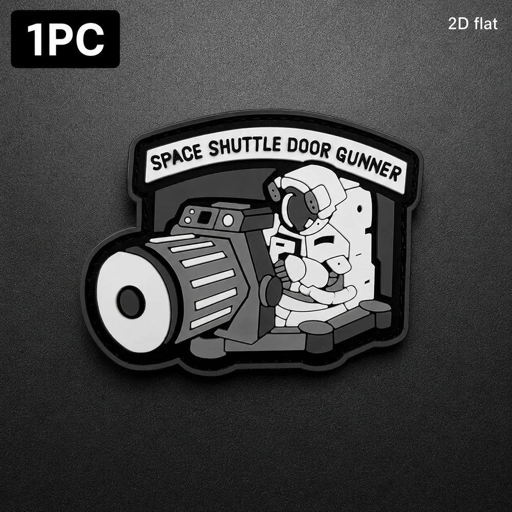 Black and white astronaut alien-themed English slogan Velcro patch, comes with a rough side. 2D flat PVC material, available in various sizes. 1pc/2pcs/3pcs. Layered three-dimensional embossed design, tightly stitched edges, not prone to peeling. Functional jacket trendy decorative armband with built-in glow-in-the-dark effect. Velcro patch comes with a rough side