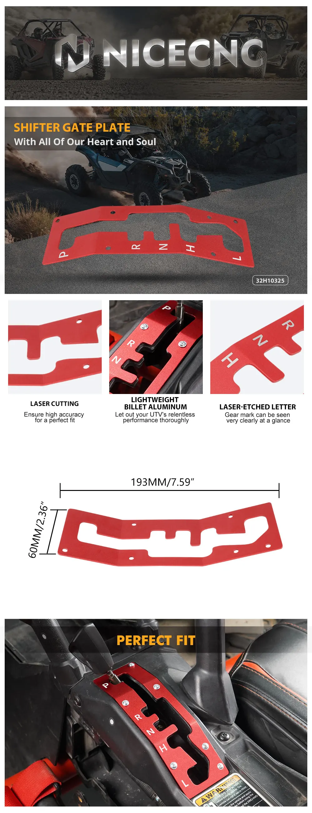 NICECNC Schaltplatten-Verkleidung aus Aluminium für Can-Am Maverick X3 Max R 4x4 Turbo DPS 2017-2023, CAN-AM UTV Zubehör – Detail 2