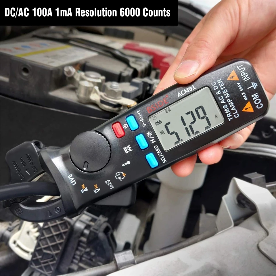 BSIDE Smart Digital Ammeter Auto Range AC DC Current Clamp Meter True RMS Car Repair Current Volt Temp Capacitor Ohm Hz Tester