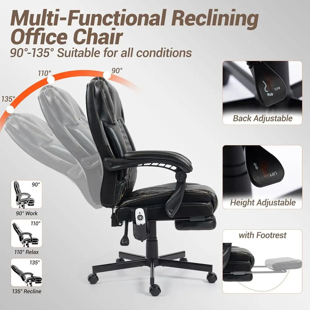 フットレスト付きマッサージオフィスチェア、6点振動加熱エグゼクティブチェア、リクライニング機能付き人間工学に基づいたホームオフィスデスクチェア