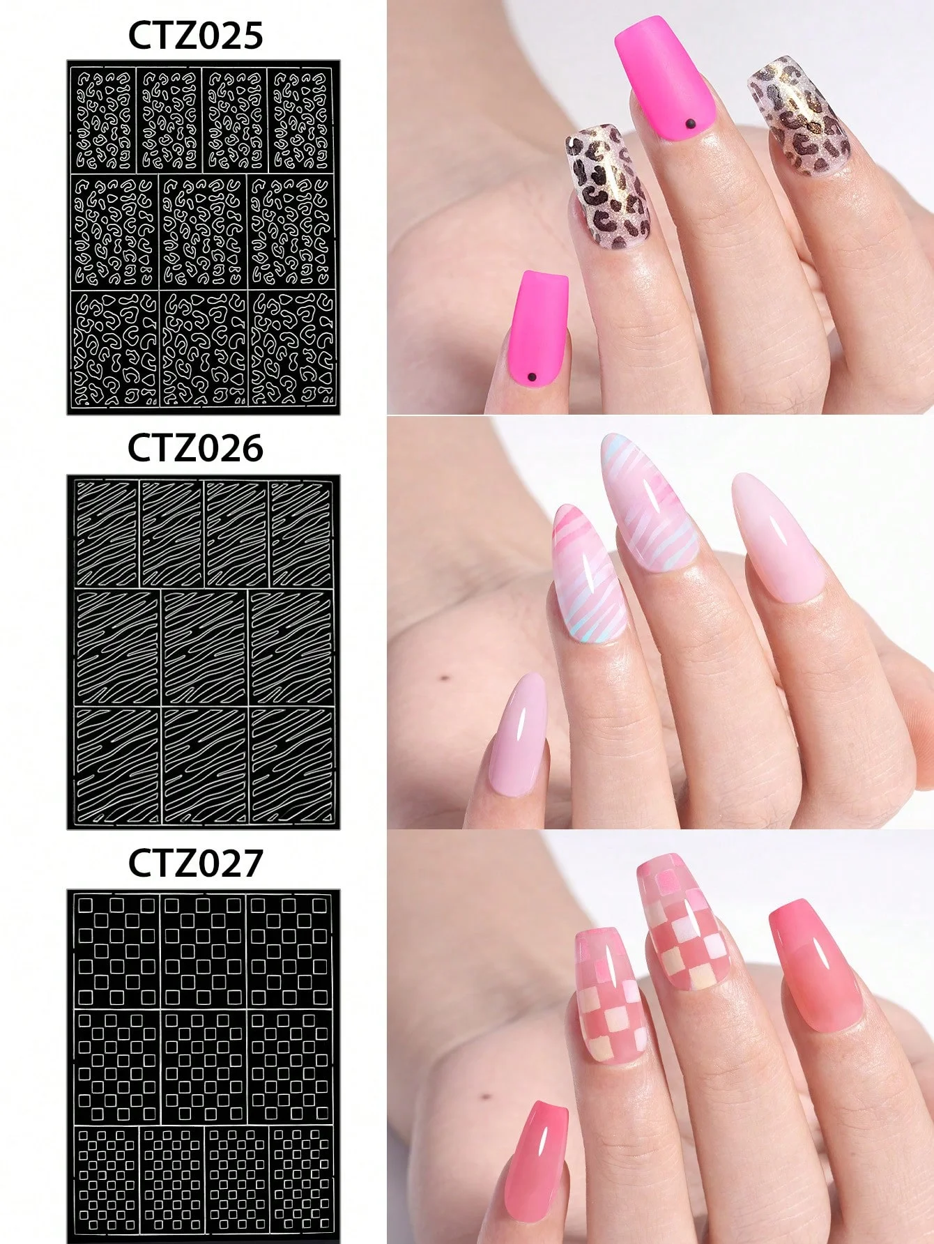 1pc 6 Style Hollow out Grid Stripe Nail Art Stickers, Simple Design Self-Adhesive Nail Tips Nail Art Decoration Stencil Tools, P