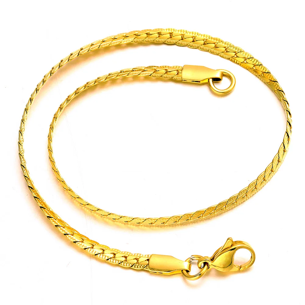 3mm Men Flat NK Chain Necklace Simple Stainless Steel Gold Color Choker For Women Men\'s Jewelry Trendy Accessories