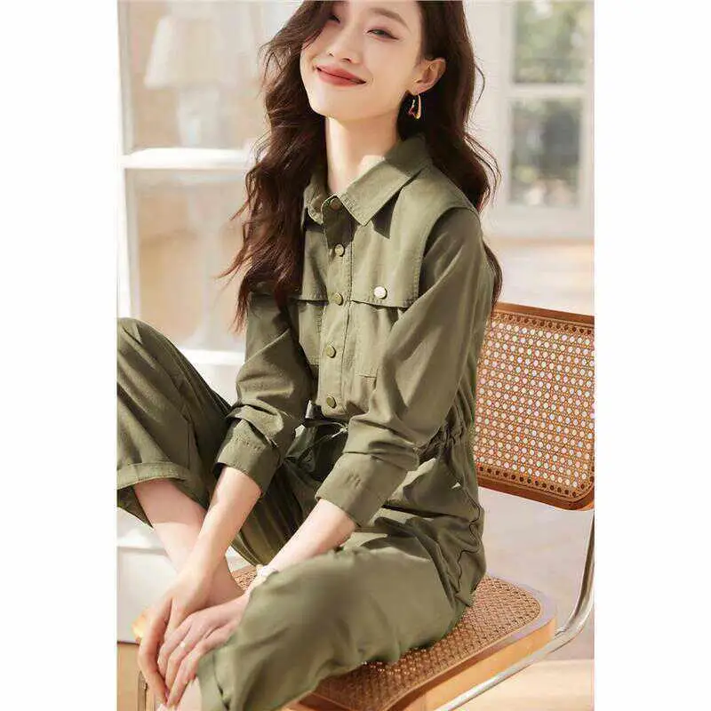 

High-End Hong Kong Early Autumn Long Sve One-Piece Suit Women's Anti-Aging Waist-Cinching Dr Workwear Pants