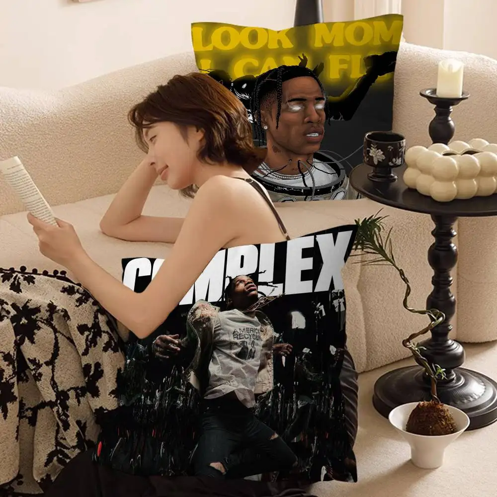 Federa per Cuscino Rapper T-Travis Scott, Regalo per Casa, Ufficio, Camera da Letto, Divano, Auto, 45x45cm
