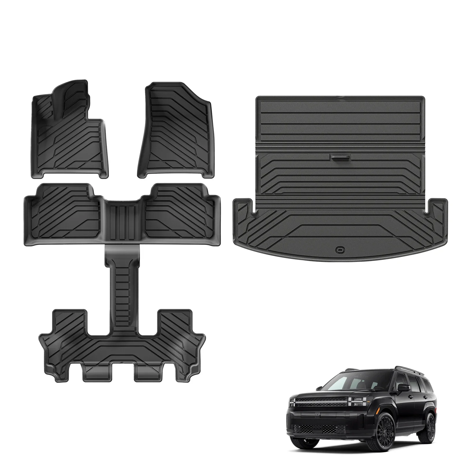 

for Hyundai Santa Fe 6/7 Seater (Non Hybrid) 2024 2025 Car Floor Mats Cargo Liner Trunk Pad TPE 3D Foot Mat Left Rudder BLACK