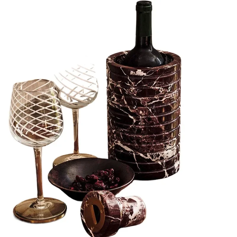 French Natural Marble Wine Bottle Ice Bucket Creative Vase Ornament for Villa Restaurant Bar Home Decor