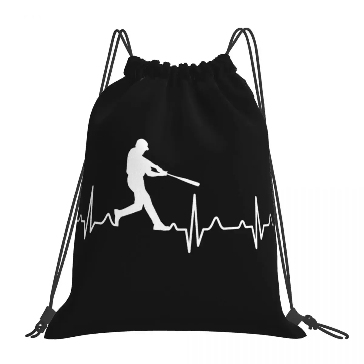 Baseball Player Heartbeat Backpacks Portable Drawstring Bags Drawstring Bundle Pocket Sports Bag BookBag For Man Woman Students