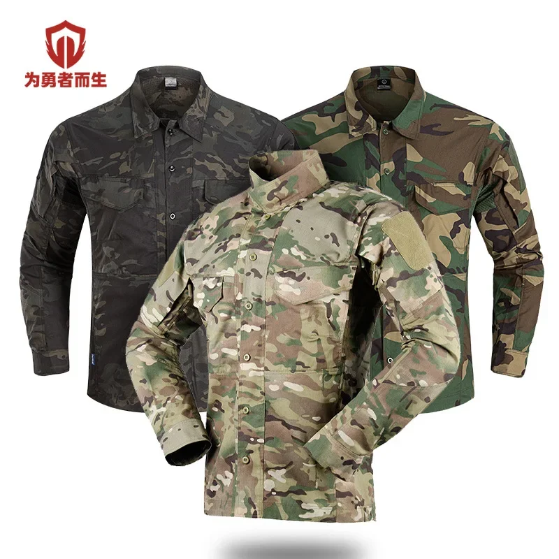 Camouflage Tactical Shirt Men's Long Sleeve Multicam Camo Outdoor Sports Combat Uniform BDU Shirt Training Hunting Hiking Shirts