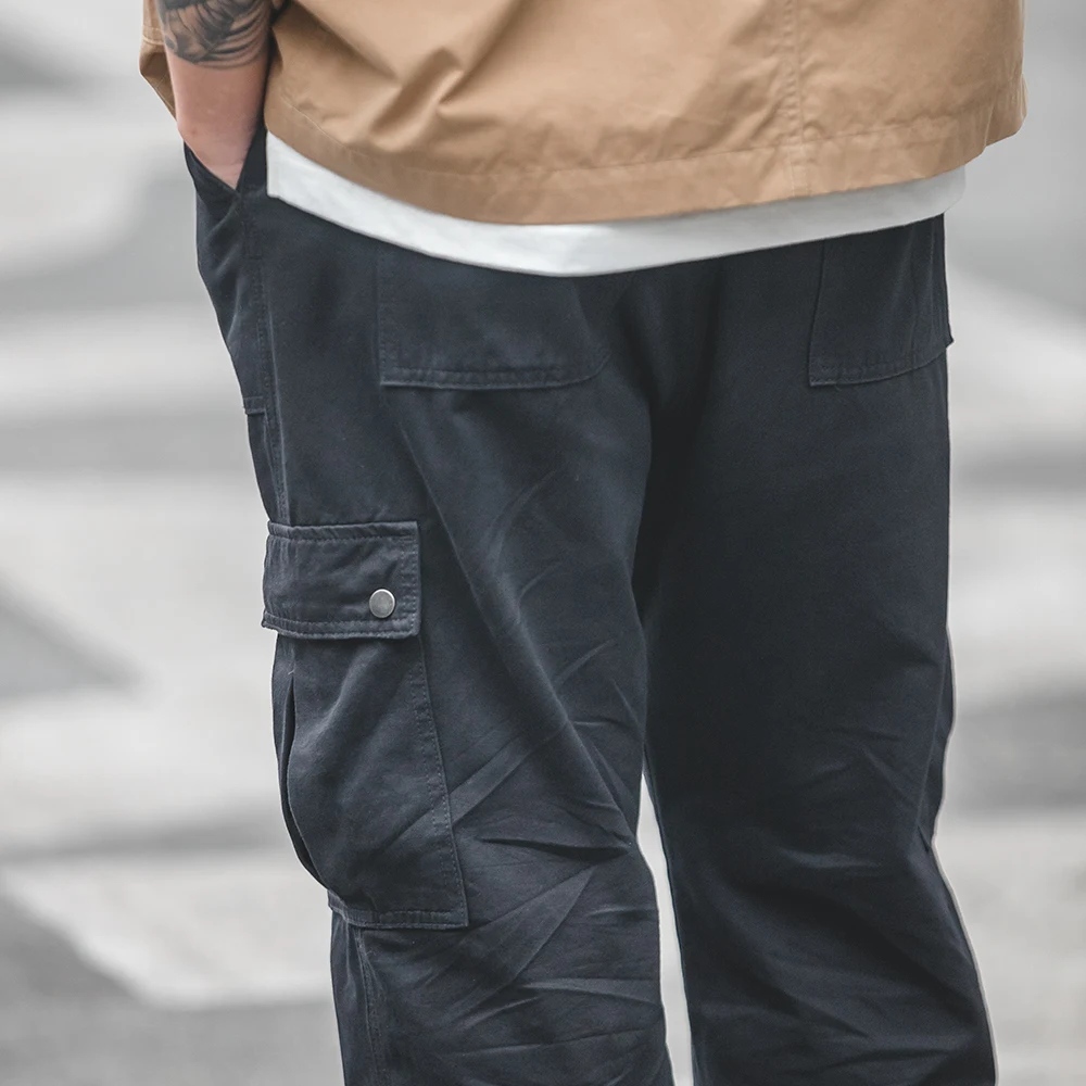 Maden Black Legging Casual Pants Autumn and Winter Nine-point Necked Overalls Multi-Pocket Men\'s Trousers Fashion Cargo Pants