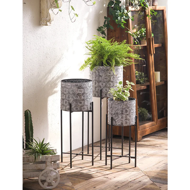 

Высококачественные винтажные круглые металлические кашпо для цветов и набор из 3-х горшков с вертикальной подставкой для декора дома