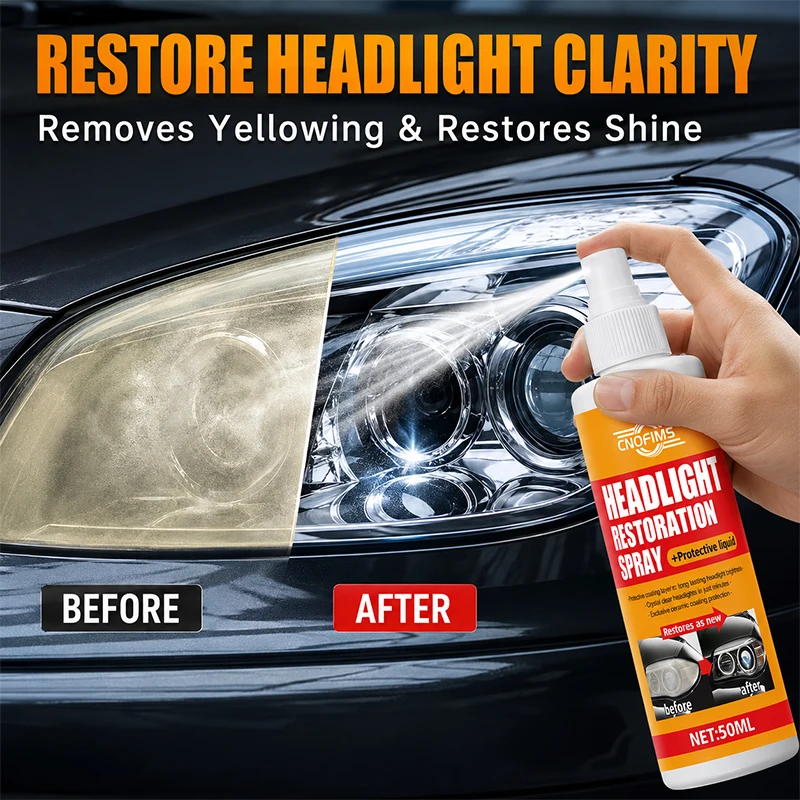 Headlight Repair Spray for Cars, Clarity Restorer Fluid for Yellowed Hazy Oxidized Lenses with Protective Coating
