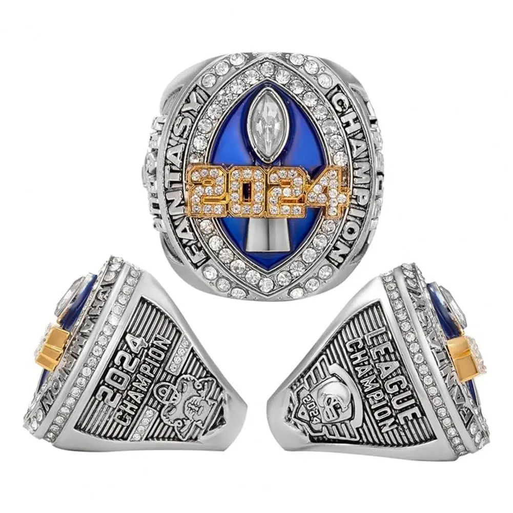 Football Championship Ring Cubic Zirconia Necklace Pendant Fantasy Football Championship Jewelry Winner Trophy Ring Award Ring