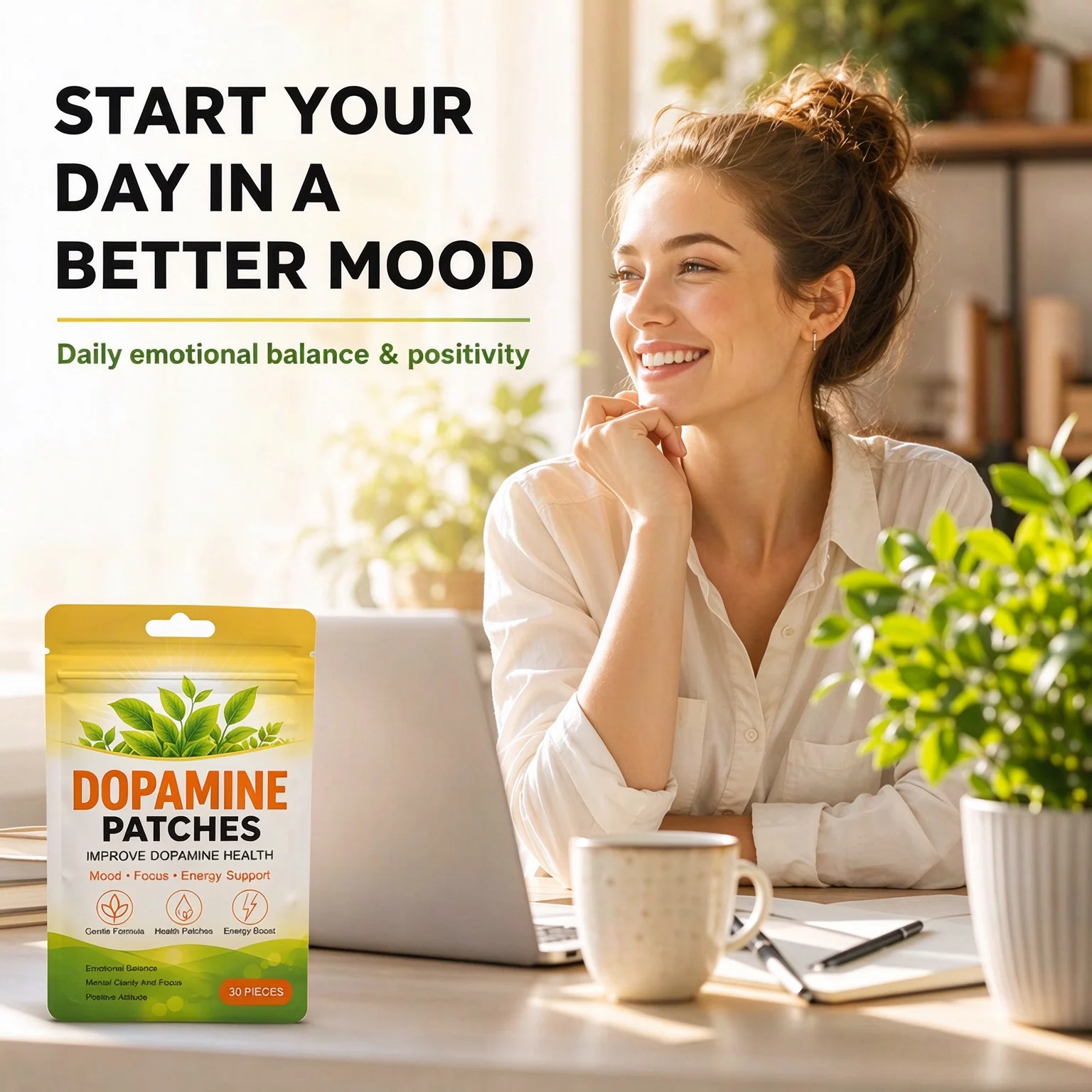Dopamine Patches Natural Mood Focus Energy Support Gentle Skin Friendly Transdermal for Emotional Balance Mental Clarity 30Pcs