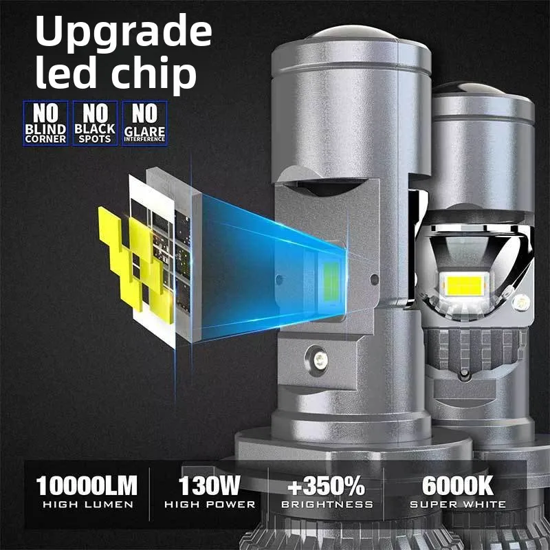 レンズ付き車載LEDヘッドライトGT4、H4遠近一体型、12V24Vバイク用レーザーライト