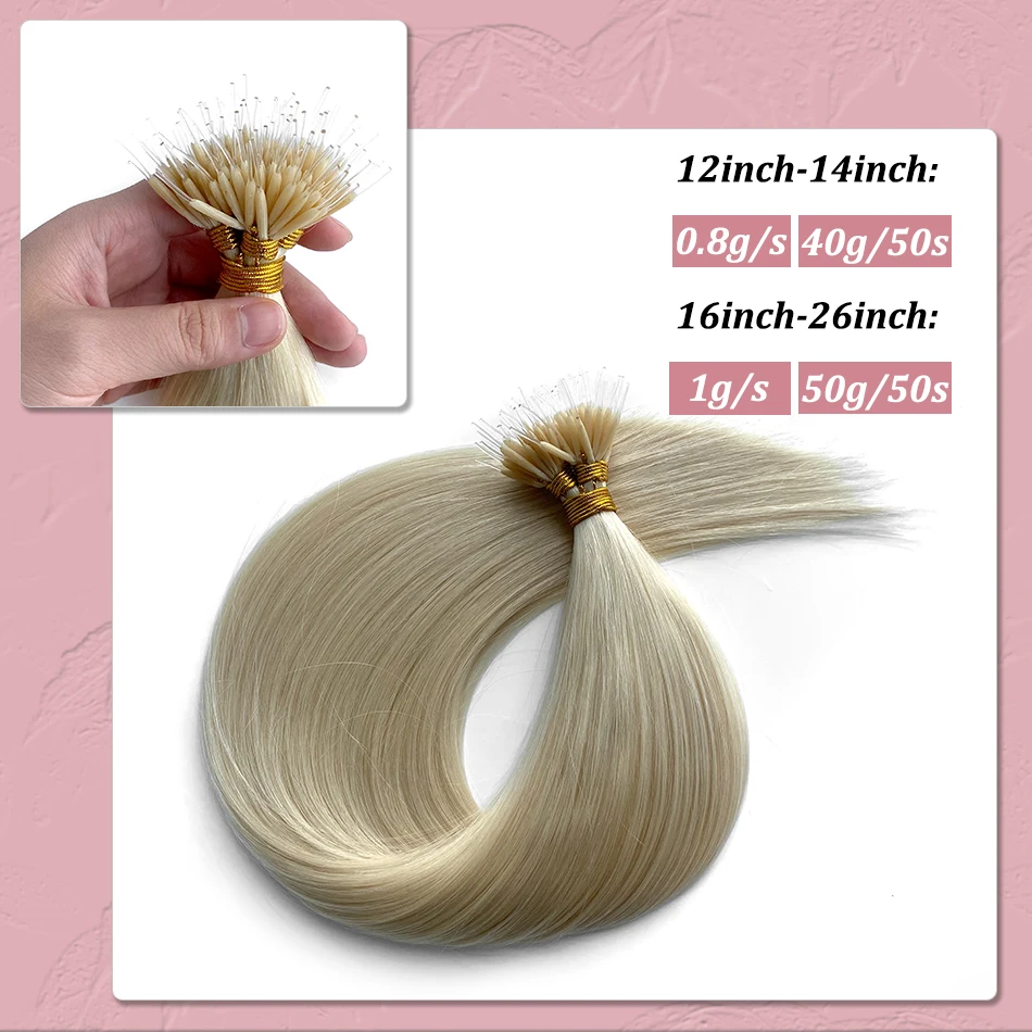 Elastic Ring Links Remy Human Hair Extensions 14-28 Inch Keratin Straight European Nano Tip Real Human Hair 16 Colors Available